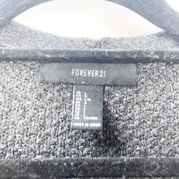 Forever 21 Large Womens Dark Gray Ivory Striped Waffle Knit Cardigan Sweater - Picture 4 of 8